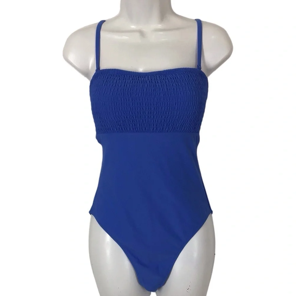 J Crew Blue Smocked One Piece Swimsuit  Size Small